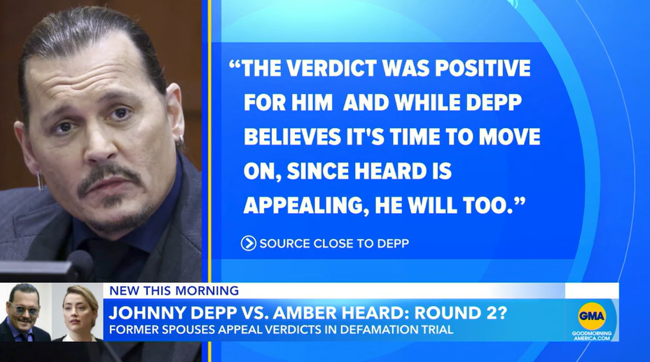 David Glass, Managing Partner of EPGR, appeared on Good Morning America to discuss the competing appeals in the Depp-Heard matter.